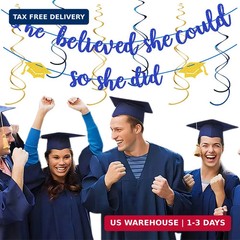 Navy-Blue Gold Party-Decorations Graduation Banner-Streamers – 18pcs Kits 2026 C