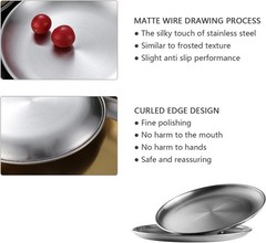Stainless Steel Plates,3Pcs 8Inch Dinner Dishes Plates 8 inches, 3pcs Silver
