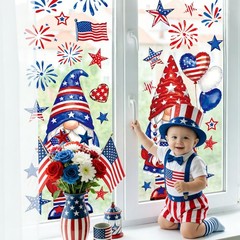 13.8 x 39.4» Extra Large Patriotic Gnome Window Clings 4th of July Window Decal