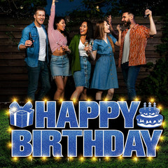 Large Happy Birthday Yard Sign with Stakes,Glow Blue Happy Birthday Decorations