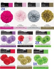 Party decoration bulk- Hanging Puff Balls and Fans 16 piece bundle – NEW