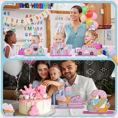 6 Pcs Donut Two Sweet 2nd Birthday Party Decorations Table Sign Centerpiece