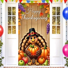 Thanksgiving Turkey Door Banner Fall Harvest Decor 35 x 71 Inch