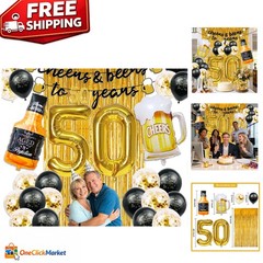 Durable 50th Birthday Decorations with Balloons, Banner & Fringe Curtain