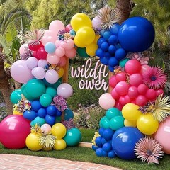 Hot Pink Blue Yellow Balloon Garland, Double Stuffed Royal Blue Teal Lavender…