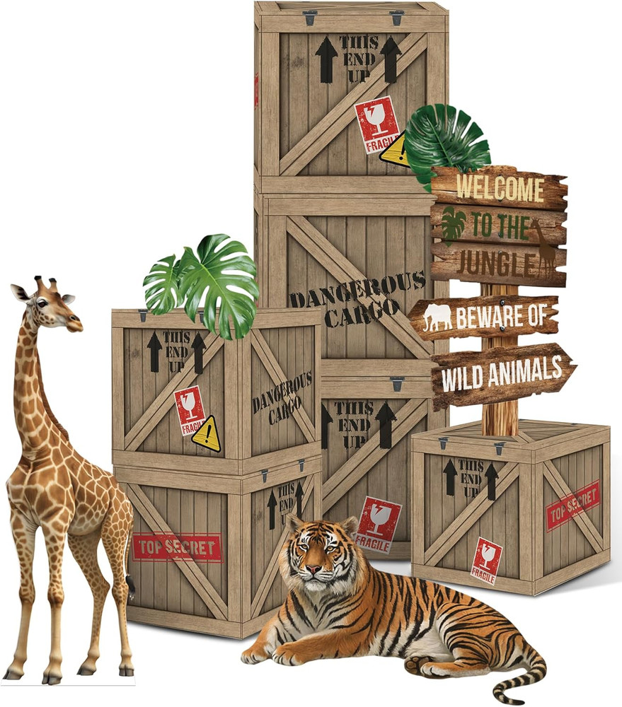 Jungle Safari Party Decorations – 10 Inch Jungle Theme Favor Boxes with Wild Ani