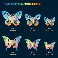 Laser Butterfly Wall Decor, 48Pcs 2 Styles 3 Sizes Butterflies for Birthday Cake