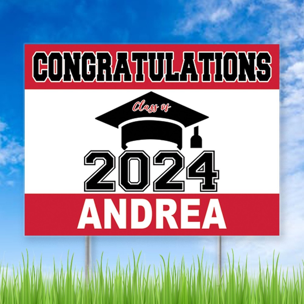 Red and Black Graduation Yard Sign, Personalized Class of 2024 Graduation Sign