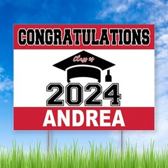 Red and Black Graduation Yard Sign, Personalized Class of 2024 Graduation Sign