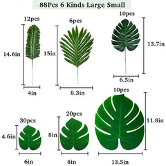 88 Pack Palm Leaves Tropical Palm Luau Party Monstera Stems for Safari Jungle…