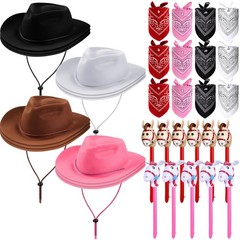 36 Pcs Cowboy Party Costume Set, Cowboy Hats Paisley Bandanas Inflatable Stic…