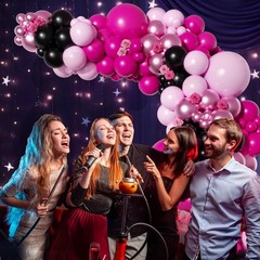 Pink and Black Balloon Arch Kit, Hot Pink Black Light Pink Metallic Pink Ball…
