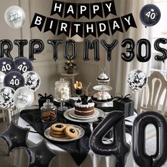 40th Birthday Decorations Black Silver – Happy Banner Rip to My 30s