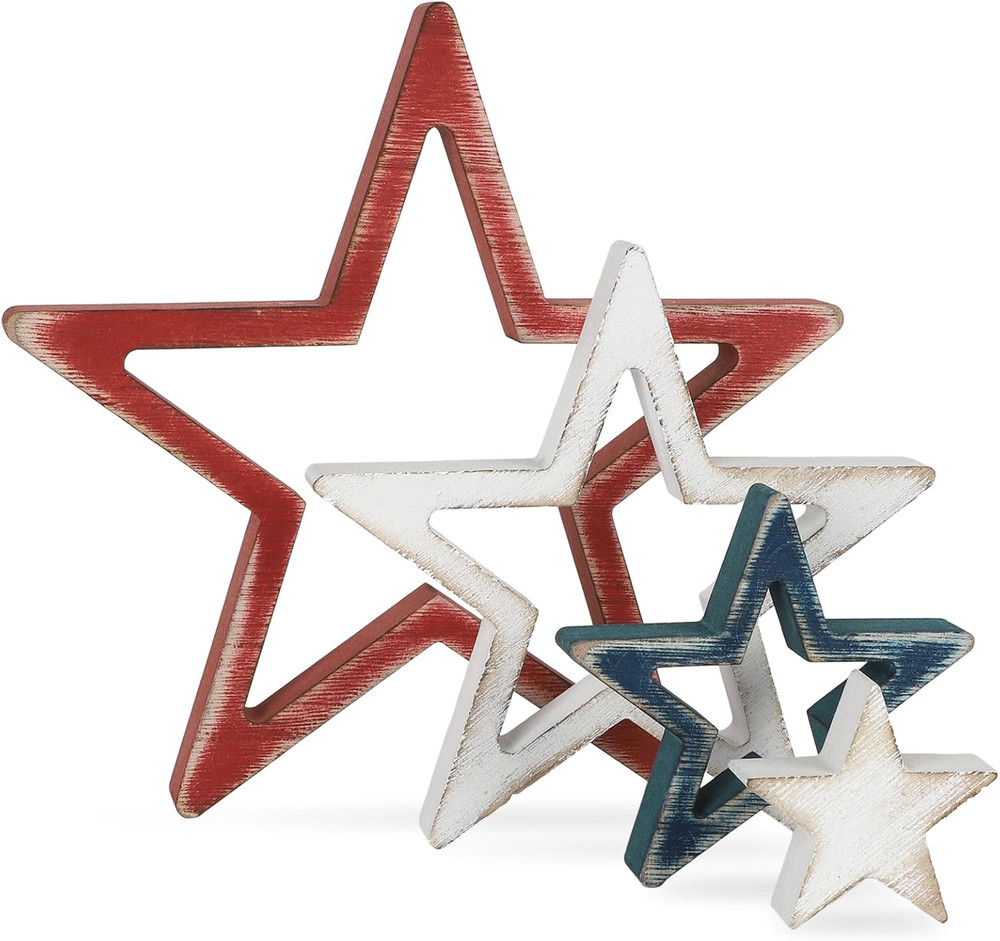 4th of July Table Decorations, Red White Blue Stars Decorations Set of 4, Ret…
