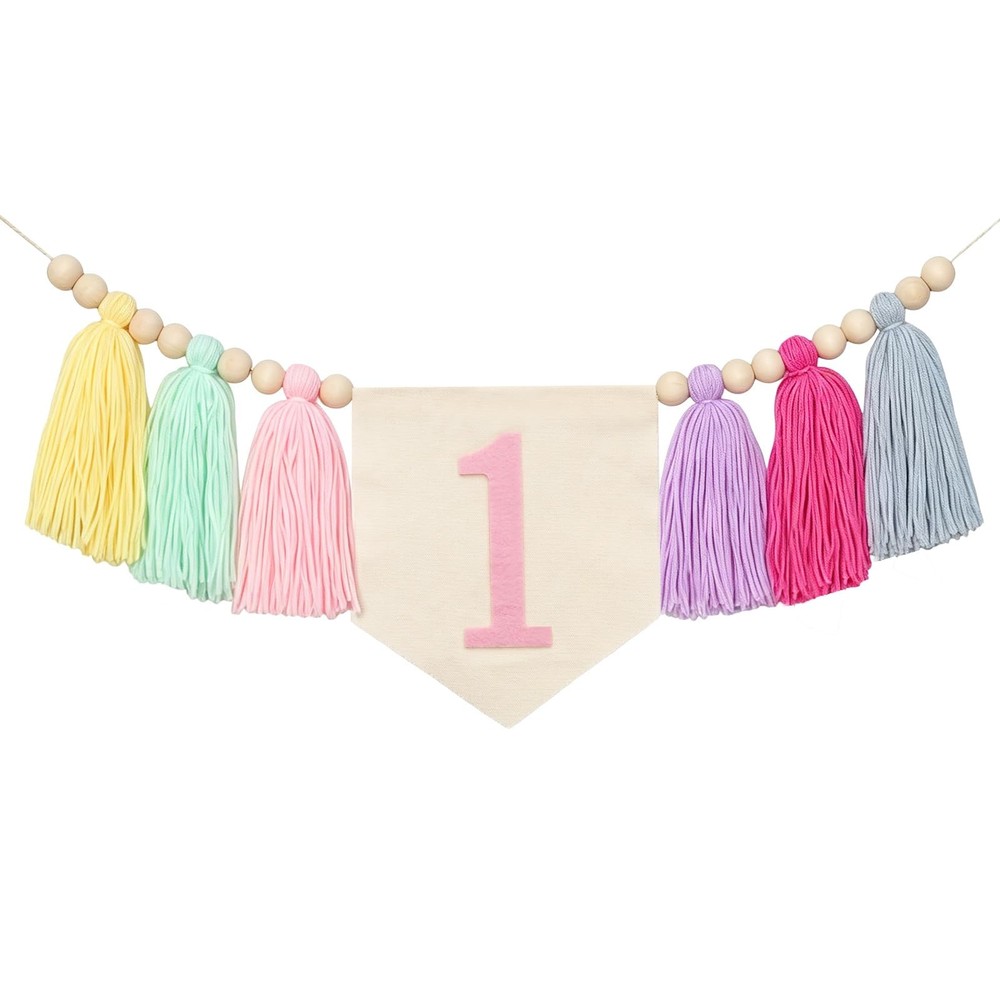 Pastel Macaron one high chair banner Handmade First Birthday High Chair Banne…