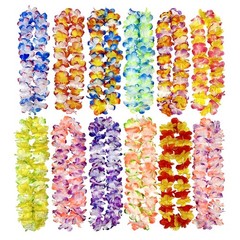 Hawaiian Luau Leis 12 Pack, Beach Party Favors For Adults, Multicolor