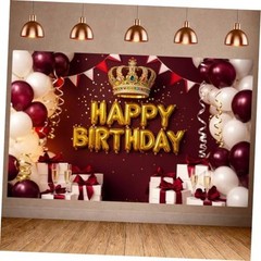 7x5ft Burgundy and Gold Happy Birthday Banner – Royal Burgundy Red and Gold