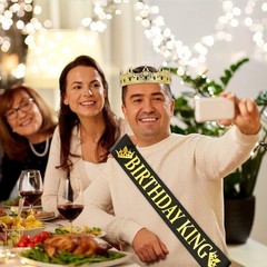 King Crown and Birthday Sash Gift Set for Men Gold Celebration Accessories
