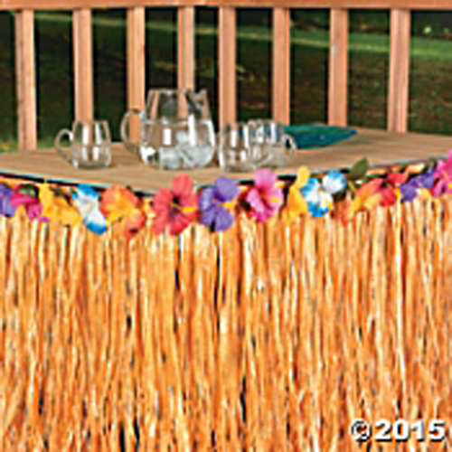Artificial Grass & Hibiscus TABLE SKIRT 9′ wide x 29″ long FREE U.S.PRIORITY SP