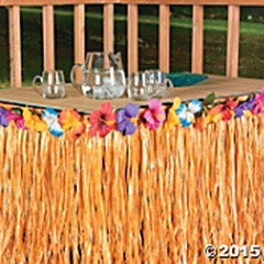 Artificial Grass & Hibiscus TABLE SKIRT 9′ wide x 29″ long FREE U.S.PRIORITY SP