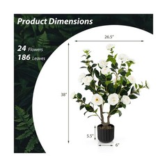 Goplus 38’’ Artificial Camellia Tree, 2 Pack Flower Plants Artificia