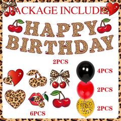 Cheetah Cherry Birthday Party Set – 16 Pcs Leopard Print Decor for Girls