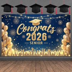 Blue Gold Graduation Banner Decorations Navy Blue Congrats 2026 Graduation Pa…