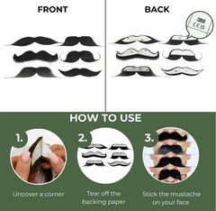 Self Adhesive Fake Mustache Mix, Novelty, False Facial Hair Value Pack (6pcs.)