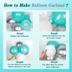 125pcs Teal Silver White Balloon Garland Arch Kit, White Metallic Silver Teal…