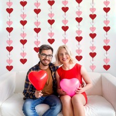 8 Pack Felt Heart Garland, Valentines Day Decorations-No DIY Red Pink White H…