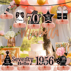 9Pcs 70Th Birthday Decorations Honeycomb Centerpieces for Women, Rose Gold Pink