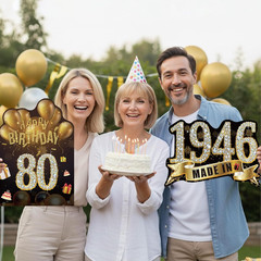 2Pcs Birthday Yard Signs 80Th Birthday Decorations for Men Women Black Gold Happ
