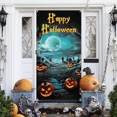 Large Halloween Door Cover Decorations 6×2.9 Ft Scary Horror Pumpkins Moon