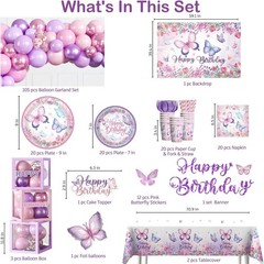 256pcs Butterfly Birthday Decorations,All-in-1 Butterfly Theme Birthday Decor
