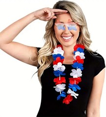 Patriotic Red White and Blue Flower Leis and Star Sunglasses for 4th of July,…