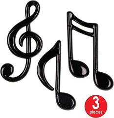 Molded Plastic Notes Black Set 3 Dynamic 3D Music Symbols Stage Party Home Decor