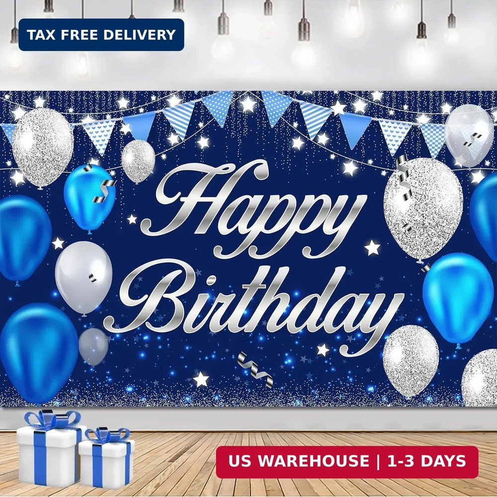 Happy Birthday Banner – Birthday Decorations for Men Women Boys Girls Blue Slive