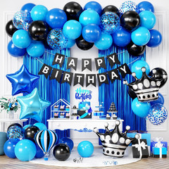 Happy Birthday Party Decorations for Men, Blue Birthday Decorations with Crown S