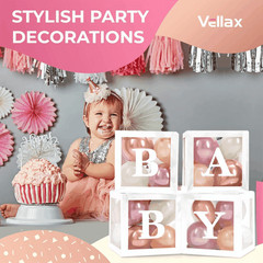 Baby Shower Boxes with Letters – White Boxes with Rose Gold Dusty Pink Sand &
