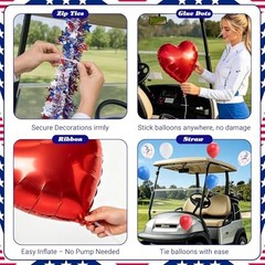 Patriotic Golf Cart Decorations Kit with USA Balloons, Flags & Eagle Sticker