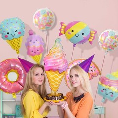 NGJGTR 9 PCS Donut Ice Cream Foil Balloons, Doughnut Mylar Foil Balloons Ice
