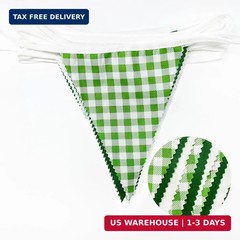 32Ft Green Party Decorations Green Buffalo Plaid Checkered White Triangle Flag G