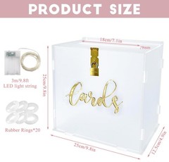 Funvalley Surperfect 10″ Acrylic Wedding Card Box with String Light white