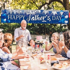 Happy Father’s Day Banner Backdrop Decoration I Love Dad Blue Sliver Glitter