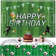 Soccer Happy Birthday Backdrop and Table Cover Set for Kids Soccer Themed Party