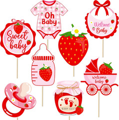 Strawberry Themed Baby Shower Centerpiece Sticks, Berry Sweet Table Toppers, Oh
