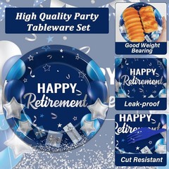 Elegant 96-Piece Retirement Party Tableware Set in Blue & Silver for 24 Guests