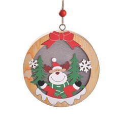 LED Christmas Tree Ornaments Decorative Wooden Santa Claus Charm Pendant Decor
