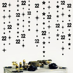 Black 22Nd Birthday Decorations Number 22 Circle Dot Star Garland Streamer Bunti
