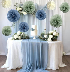 Sage-Green Dusty Blue Ivory Party-Decorations – 10-Pack Blue Green Boho Tissue P